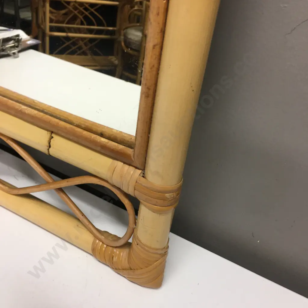 Vintage Cane Framed Rectangular Wall Mirror, 88 x 48cm Image 1++