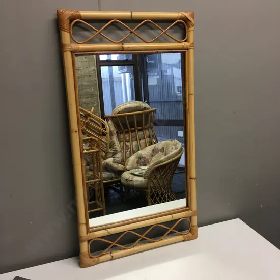 Vintage Cane Framed Rectangular Wall Mirror, 88 x 48cm