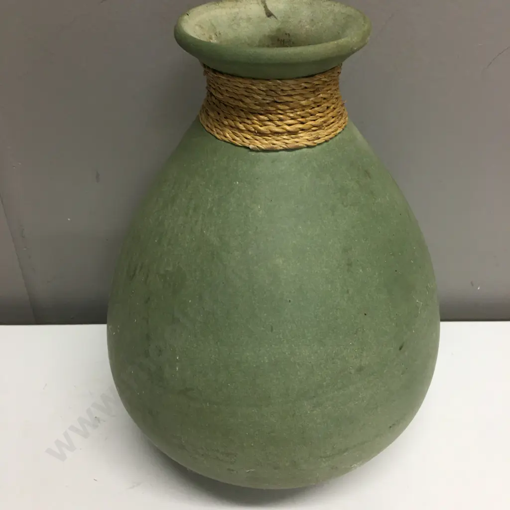 Green Pottery Vase With Rope Detail H29cm. Image 1++