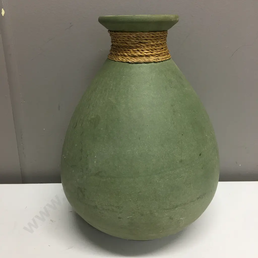 Green Pottery Vase With Rope Detail H29cm. Image 1++