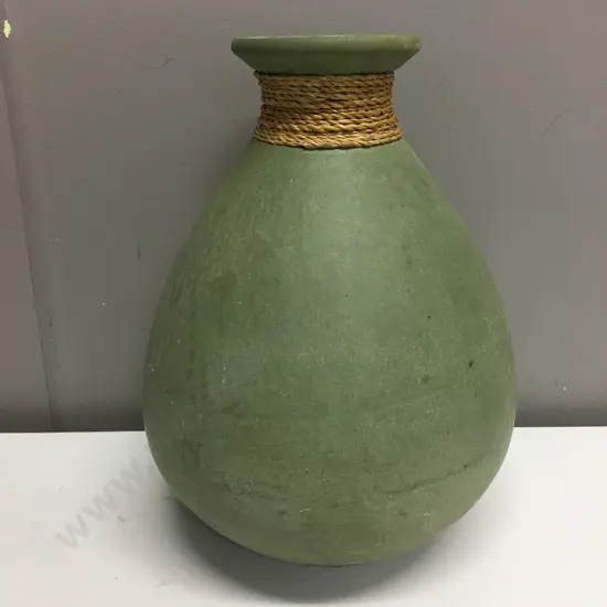Green Pottery Vase With Rope Detail H29cm.