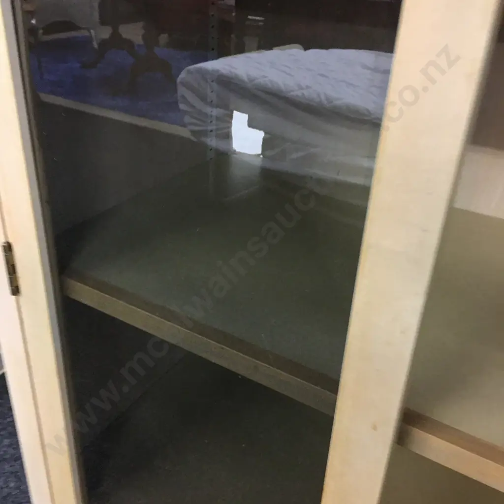 Painted Wood Double Door Storage Cabinet, Glass Doors, 3 Adjustable Shelves, Lockable With Key, H140.5 W96 D60cm Image 1++