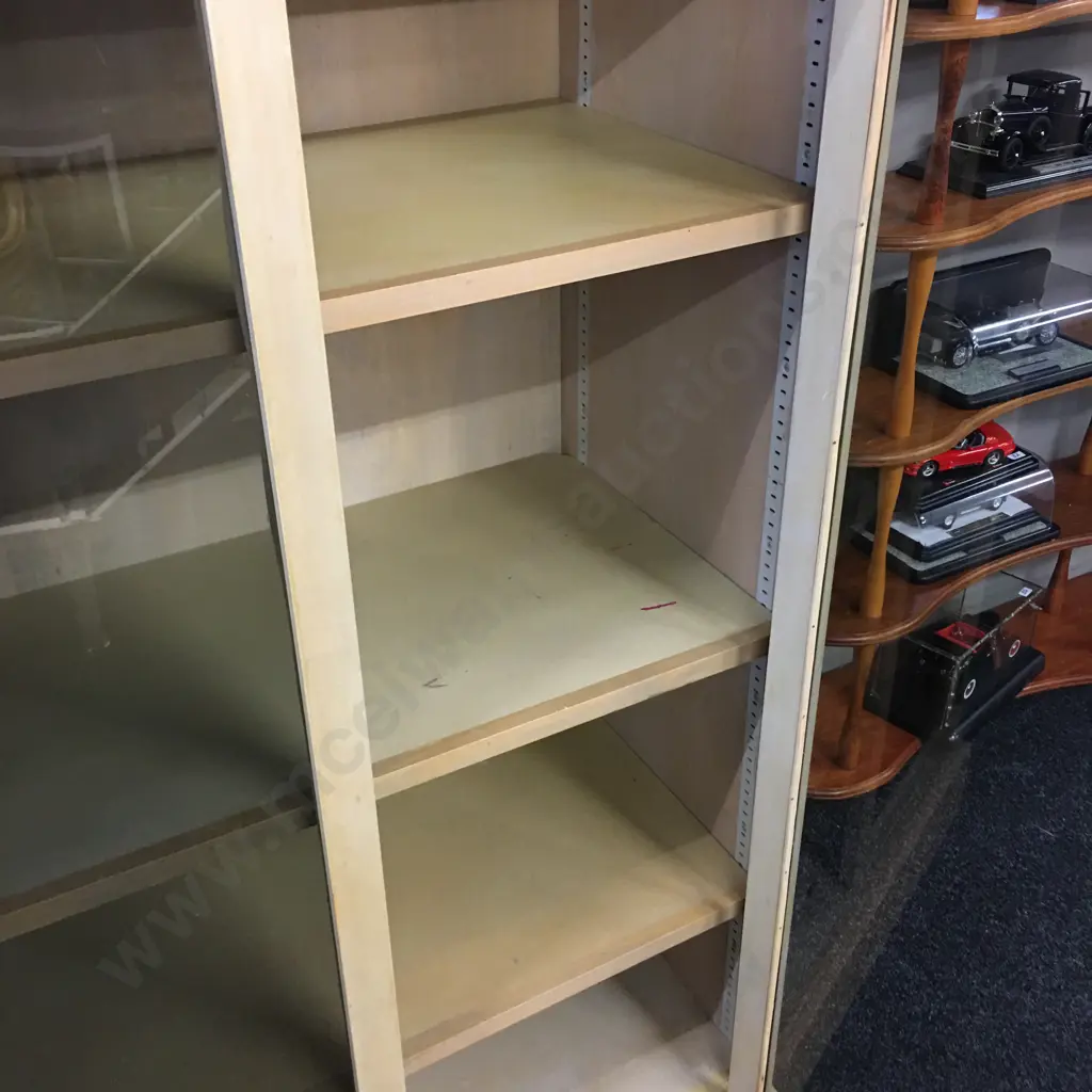 Painted Wood Double Door Storage Cabinet, Glass Doors, 3 Adjustable Shelves, Lockable With Key, H140.5 W96 D60cm Image 1++