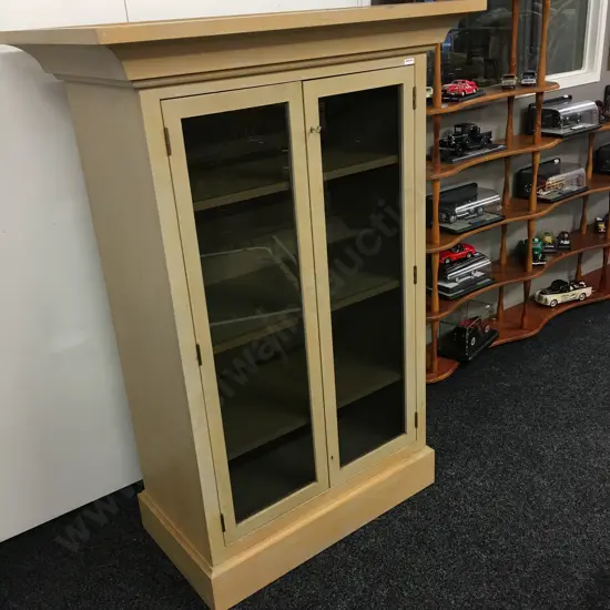 Painted Wood Double Door Storage Cabinet, Glass Doors, 3 Adjustable Shelves, Lockable With Key, H140.5 W96 D60cm