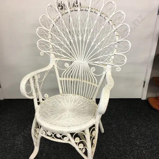 Vintage White Wicker Peacock Chair
