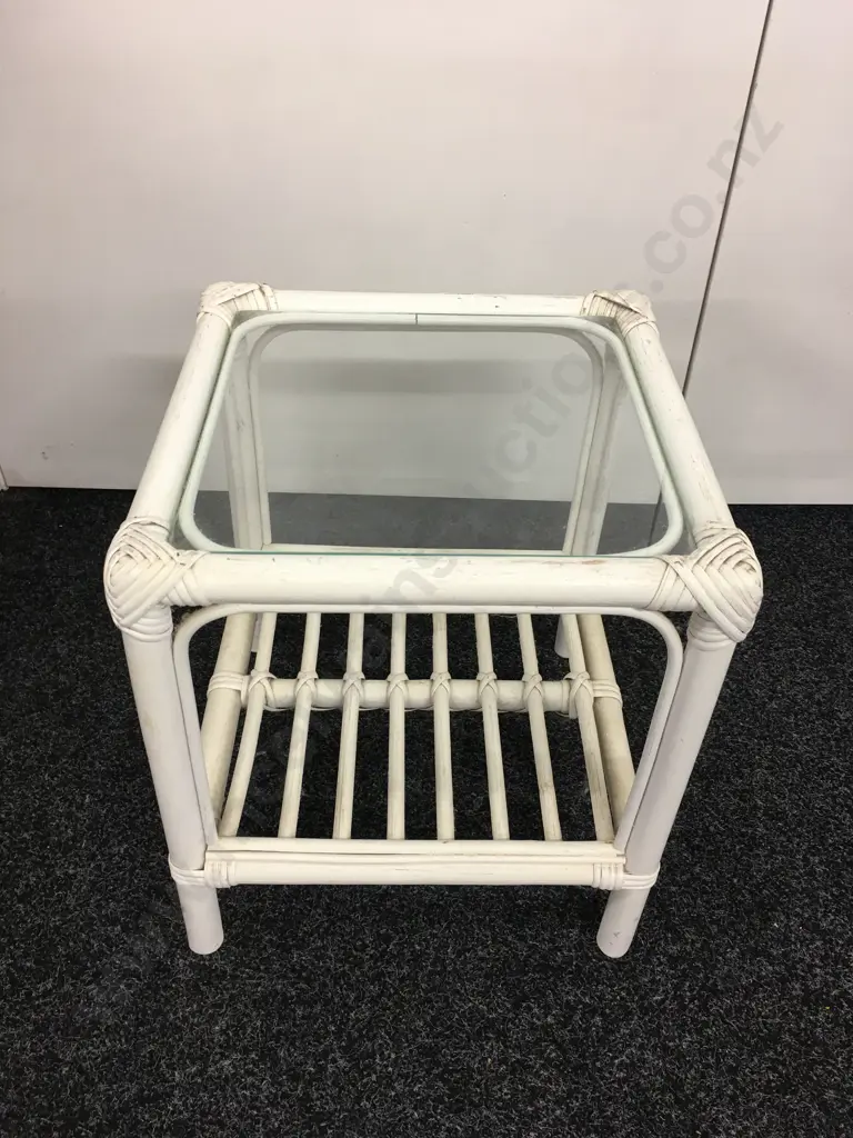 White Cane Square Glass Top Occasional Table, 40 x 36cm Image 1++