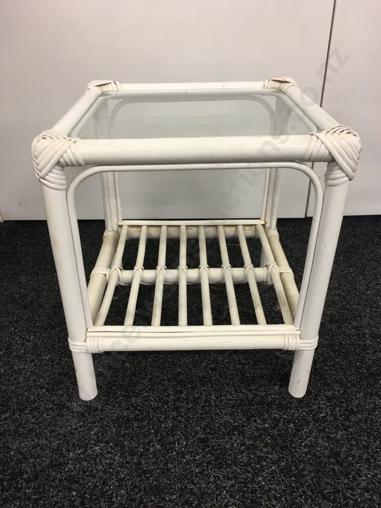 White Cane Square Glass Top Occasional Table, 40 x 36cm Image 1++