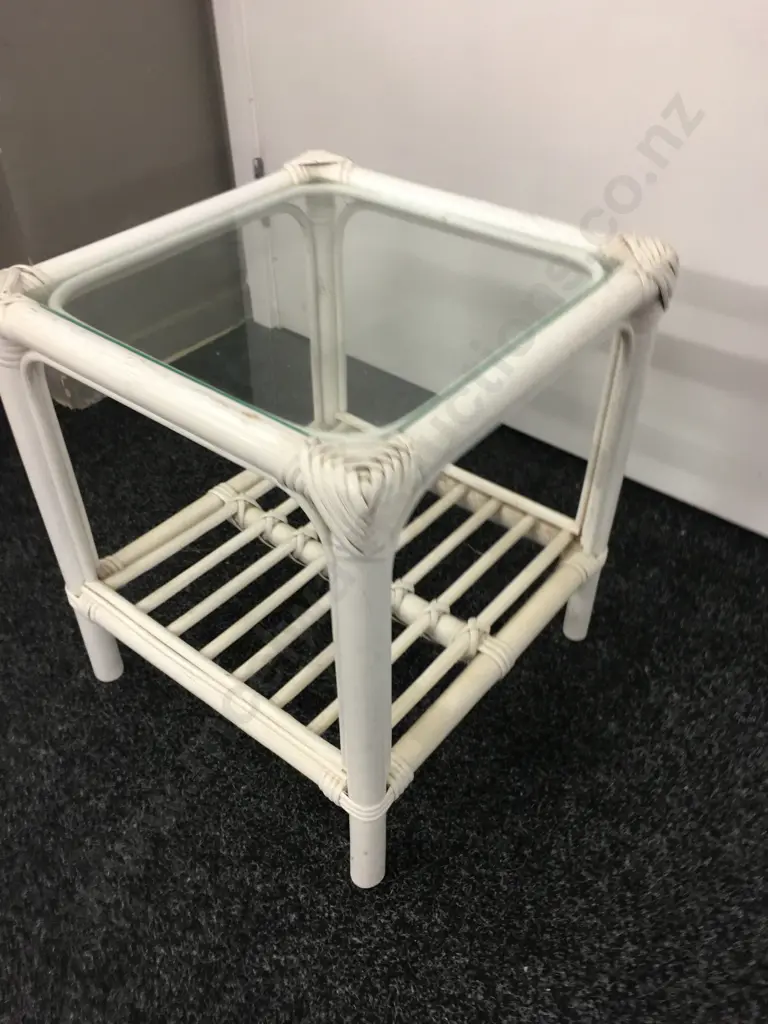 White Cane Square Glass Top Occasional Table, 40 x 36cm Image 1++