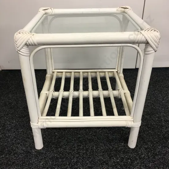 White Cane Square Glass Top Occasional Table, 40 x 36cm