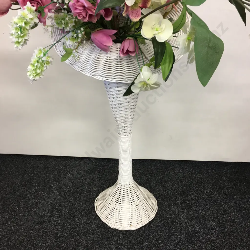 Tall White Painted Wicker Jack-in-the-Pulpit Decorative Floral Stand/Vase with Faux flowers H1.30m high Image 1++