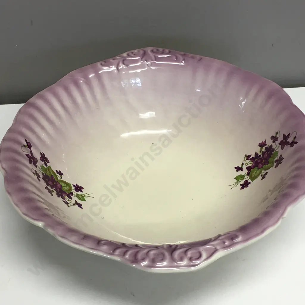 Large Vintage Wash Bowl, Mauve & Cream, Dia 42cm (Edge AF) Image 1++