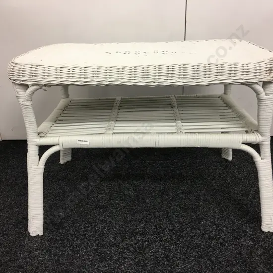 Vintage White Rattan Coffee Table, 46 x 67cm