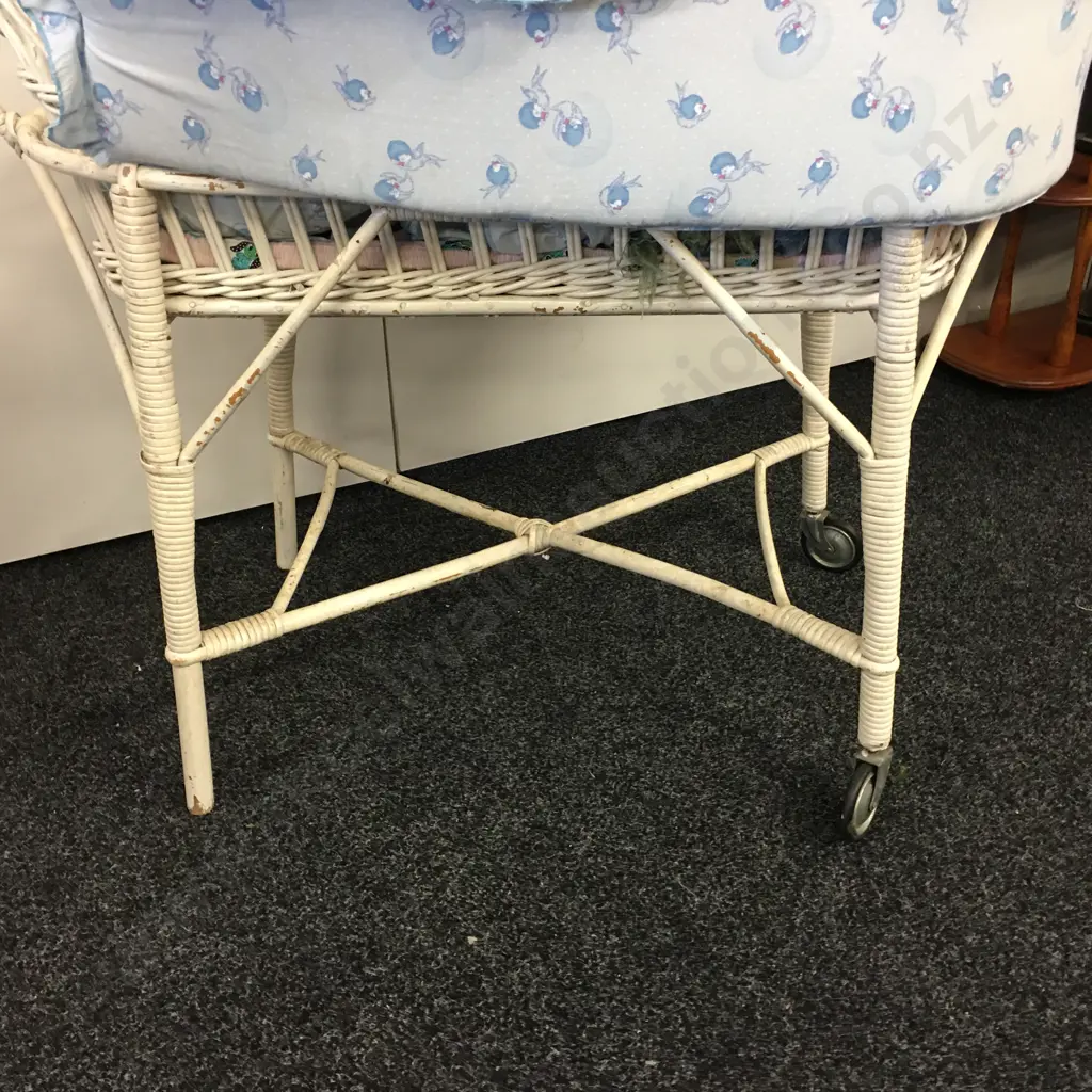 Vintage Cane Bassinet With Bedding Image 1++