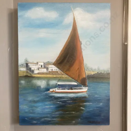 'Feluca Fun' Original Artwork On Canvas by Elizabeth Anthony 41 x 30cm