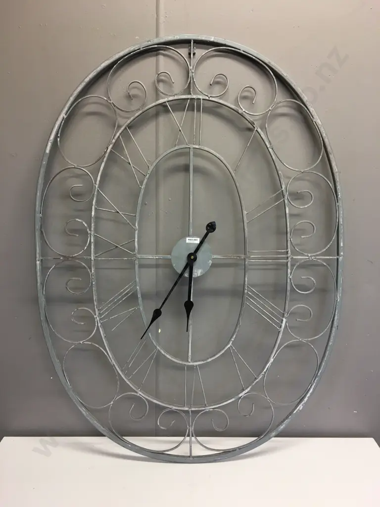 Steel Oval Wall Clock With Black Hands, 103 x 64cm Image 1++