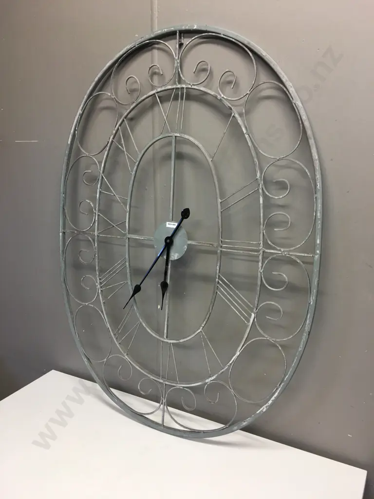 Steel Oval Wall Clock With Black Hands, 103 x 64cm Image 1++