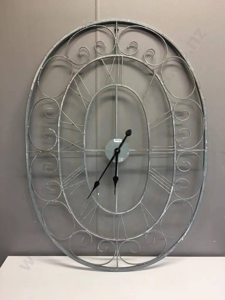 Steel Oval Wall Clock With Black Hands, 103 x 64cm Image 1++