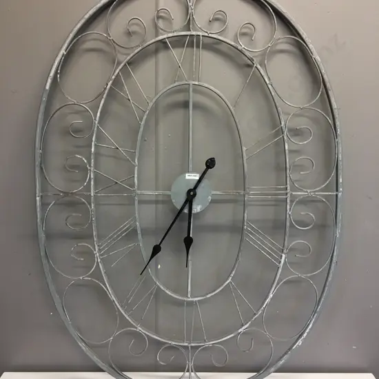 Steel Oval Wall Clock With Black Hands, 103 x 64cm