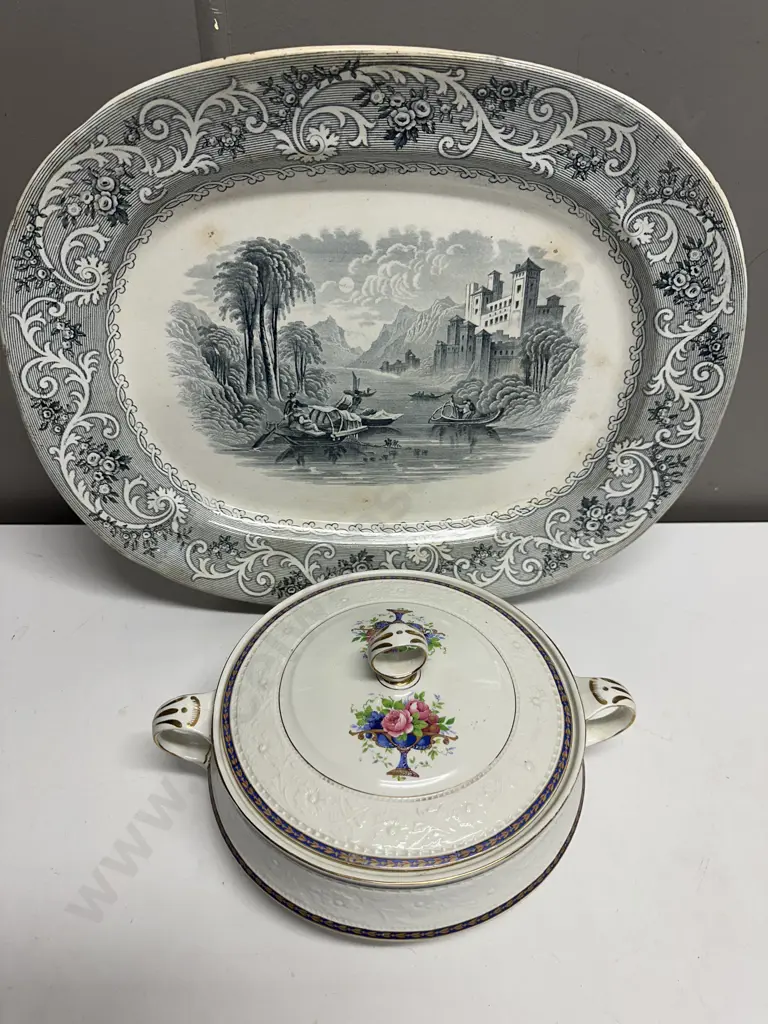 Antique Rhine Platter With Alfred Meaking Lidded Serving Dishes Image 1++