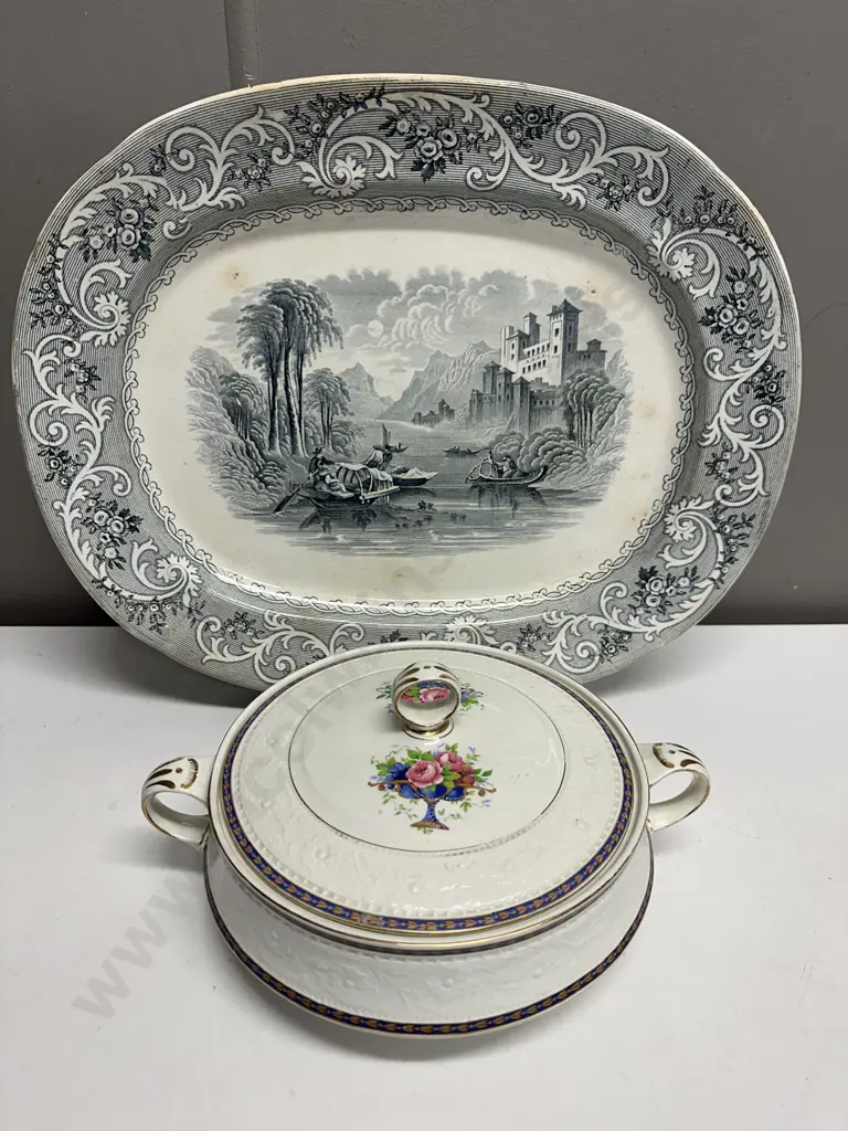 Antique Rhine Platter With Alfred Meaking Lidded Serving Dishes Image 1++