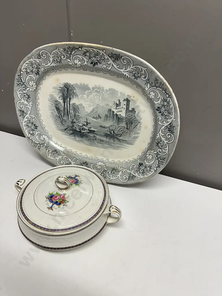 Antique Rhine Platter With Alfred Meaking Lidded Serving Dishes Image 1++