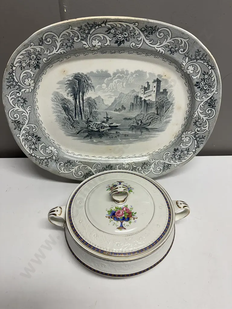 Antique Rhine Platter With Alfred Meaking Lidded Serving Dishes Image 1++