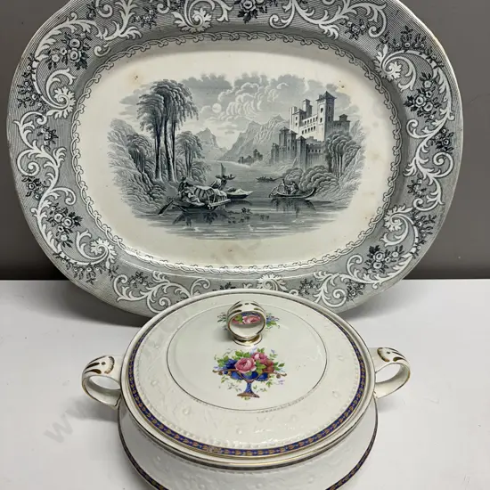Antique Rhine Platter With Alfred Meaking Lidded Serving Dishes