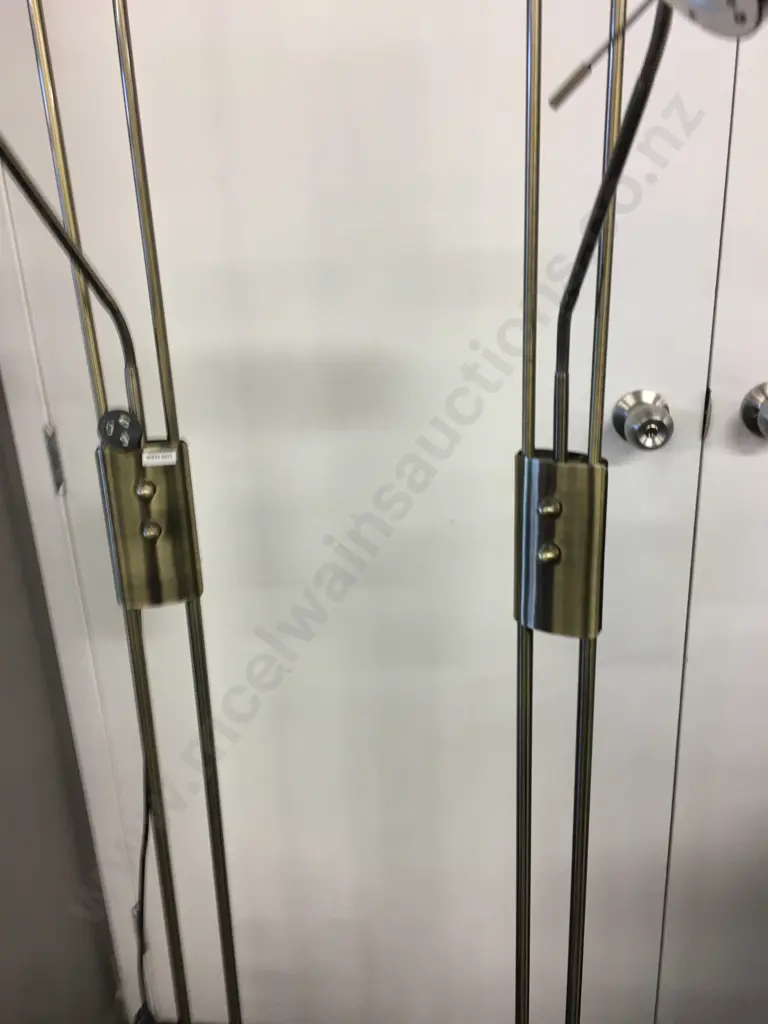 Pair of Stylelux Halogen Mother & Child Floor Lamps, Brushed Gold, H183cm (1 Missing Shade) Image 1++