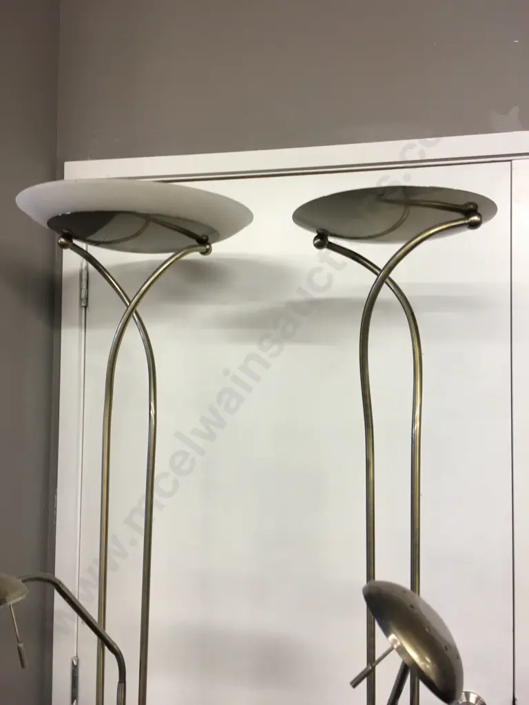 Pair of Stylelux Halogen Mother & Child Floor Lamps, Brushed Gold, H183cm (1 Missing Shade) Image 1++