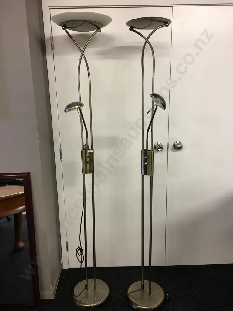 Pair of Stylelux Halogen Mother & Child Floor Lamps, Brushed Gold, H183cm (1 Missing Shade) Image 1++