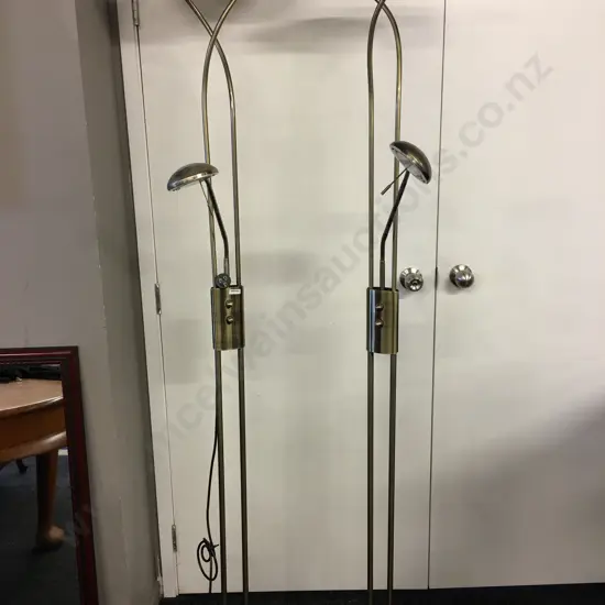 Pair of Stylelux Halogen Mother & Child Floor Lamps, Brushed Gold, H183cm (1 Missing Shade)