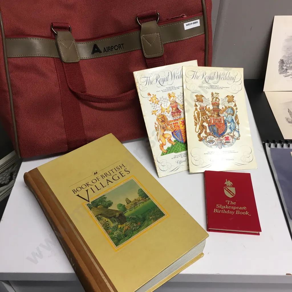 Airport Travel Bag With Vintage Artwork, Books Etc, Royal Wedding Programmes, Shakespeare Birthday Book Etc Image 1++
