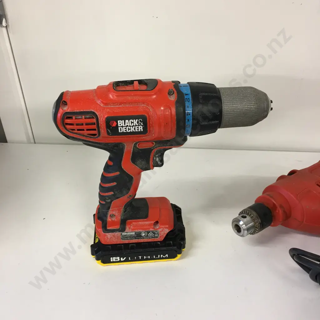 B&D 18V Drill HP186F4LB-XE With 2Ah Stanley Fatmax Battery & B&D Corded Electric Drill KR504RE-XL Image 1++