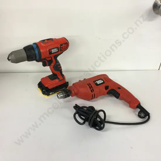 B&D 18V Drill HP186F4LB-XE With 2Ah Stanley Fatmax Battery & B&D Corded Electric Drill KR504RE-XL