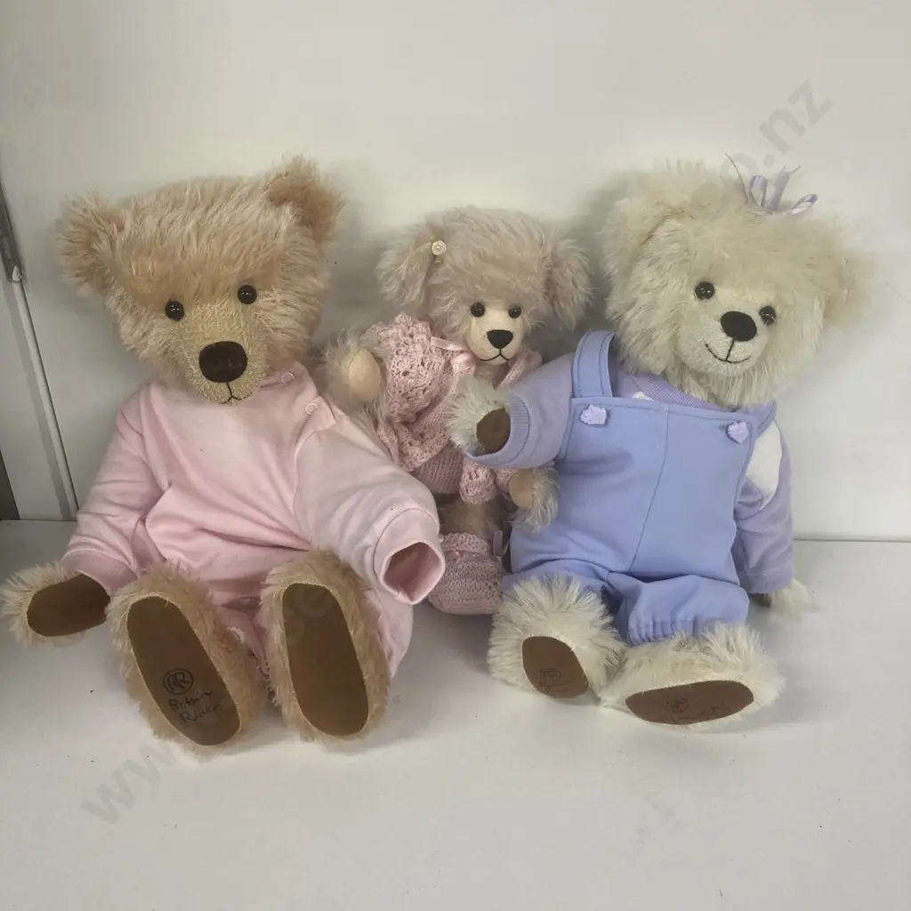 Pair of Robin Rives Teddy Bears & Smaller Bear With Pink Tones Image 1++