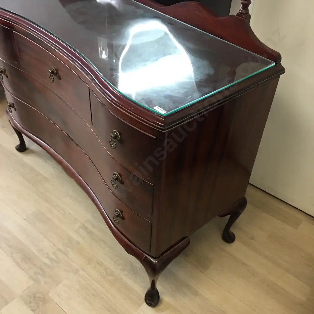 Solid Mahogany 5 Drawer Dressing table, Serpentine Front, Cabriole Legs, With 137cm Headboard Image 1++