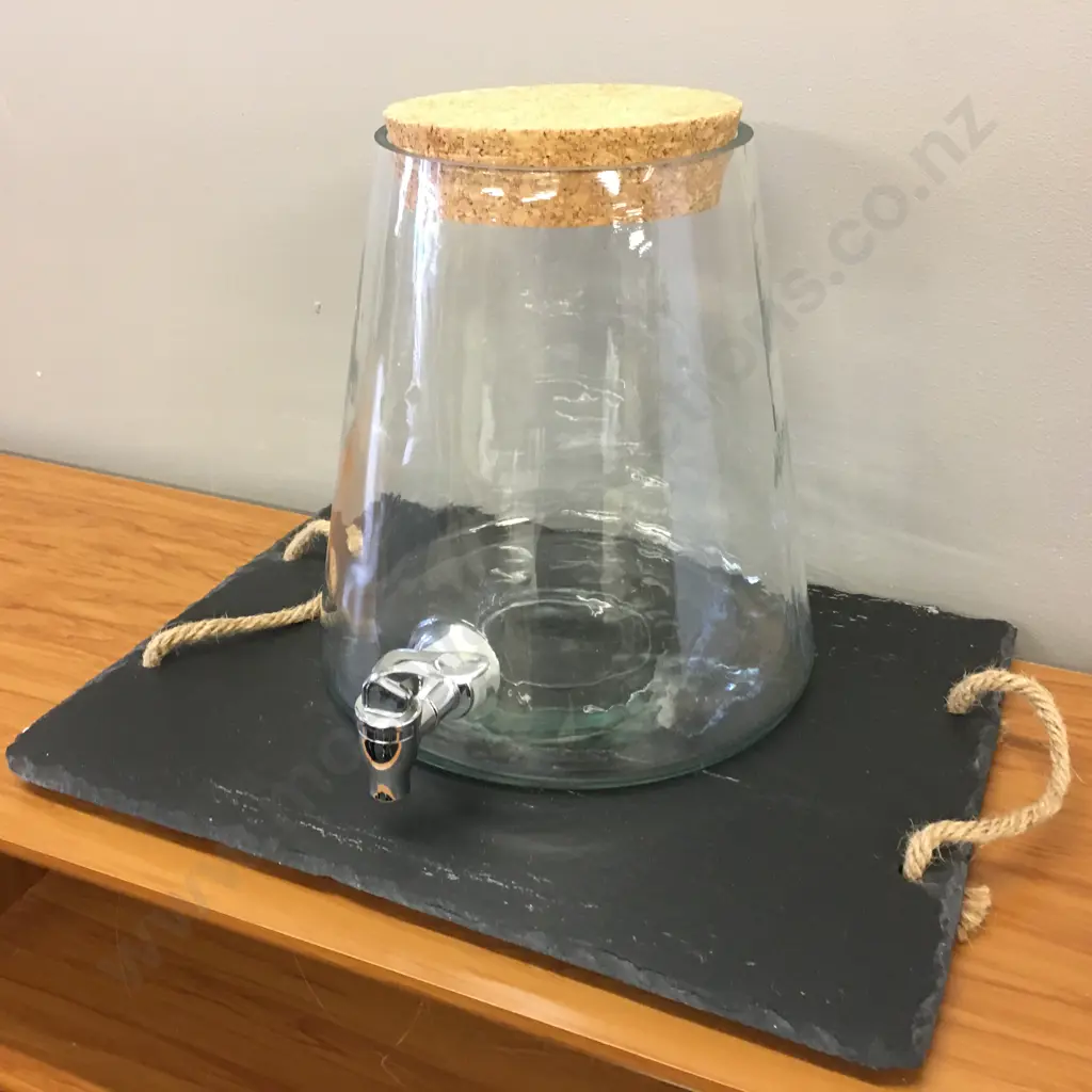 Black Rope Handled Serving Tray With Drinks Dispenser Image 1++