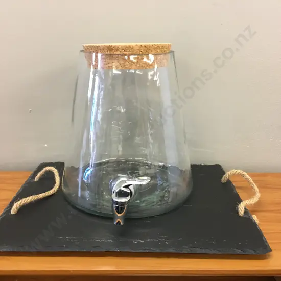 Black Rope Handled Serving Tray With Drinks Dispenser