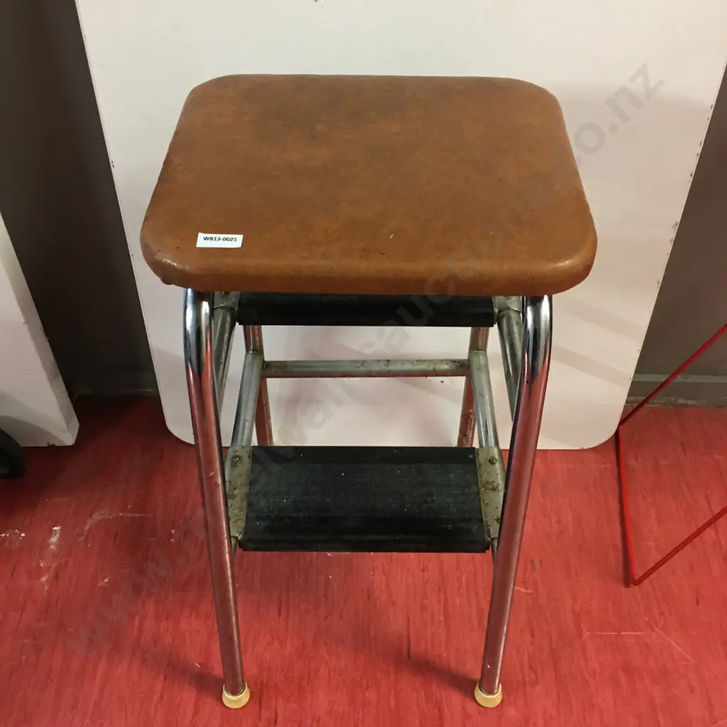 Vintage Kitchen Stepstool, Brown Vinyl Top Image 1++
