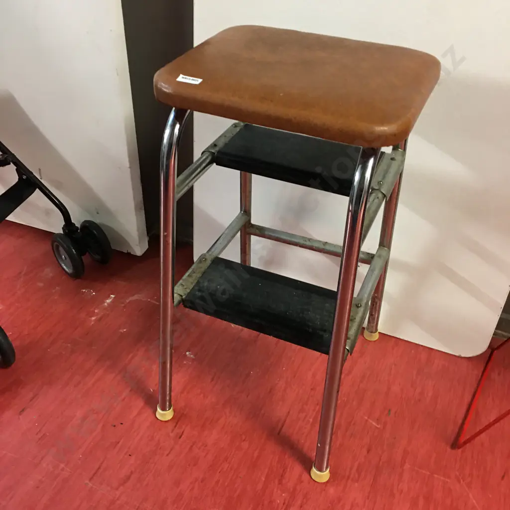 Vintage Kitchen Stepstool, Brown Vinyl Top Image 1++