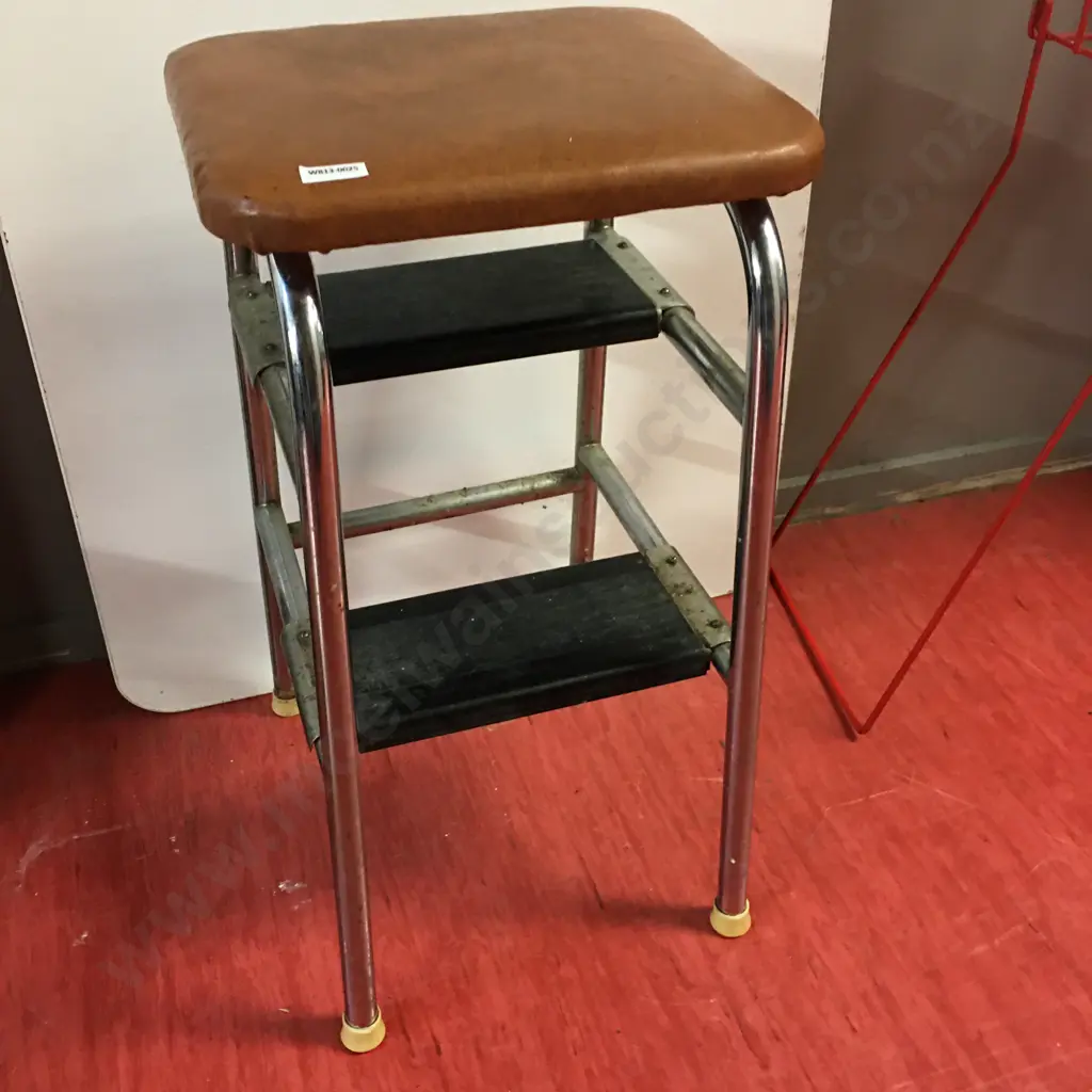 Vintage Kitchen Stepstool, Brown Vinyl Top Image 1++