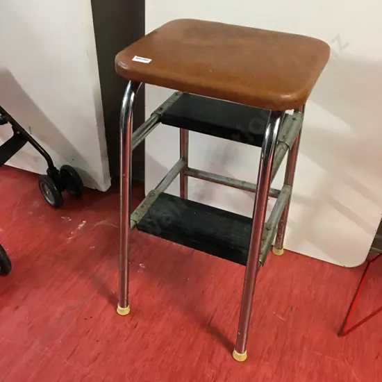 Vintage Kitchen Stepstool, Brown Vinyl Top