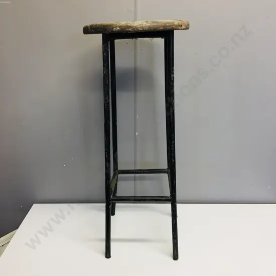 Vintage Wooden Stool With Black Steel Base, 69cm (Returned To Vendor)