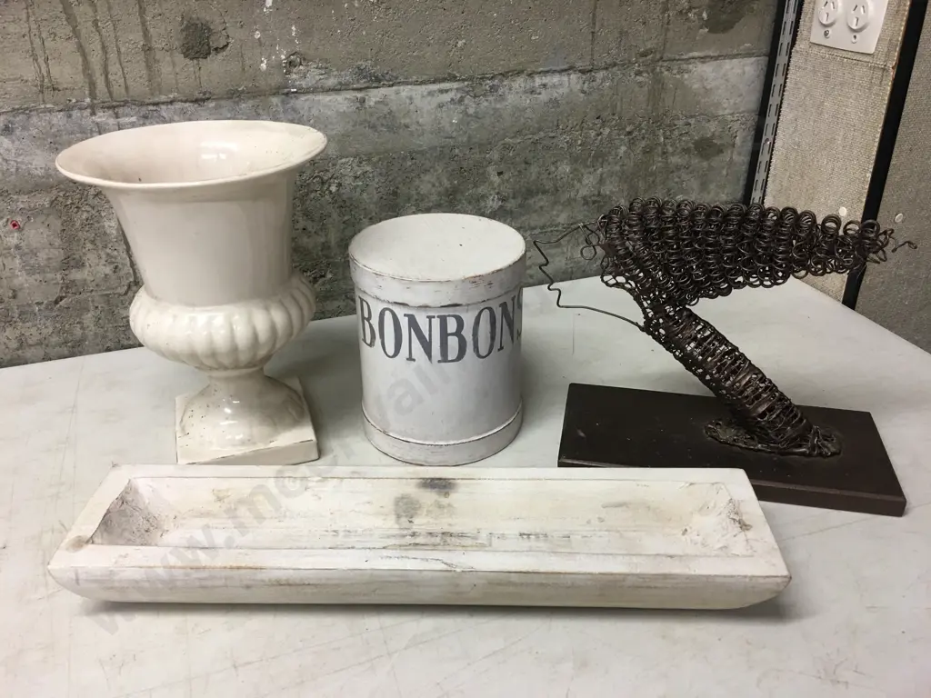 Cream Vase, Wooden Trough, Bon Bons Canister, Mirror Etc Image 1++