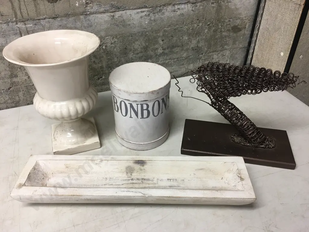 Cream Vase, Wooden Trough, Bon Bons Canister, Mirror Etc Image 1++