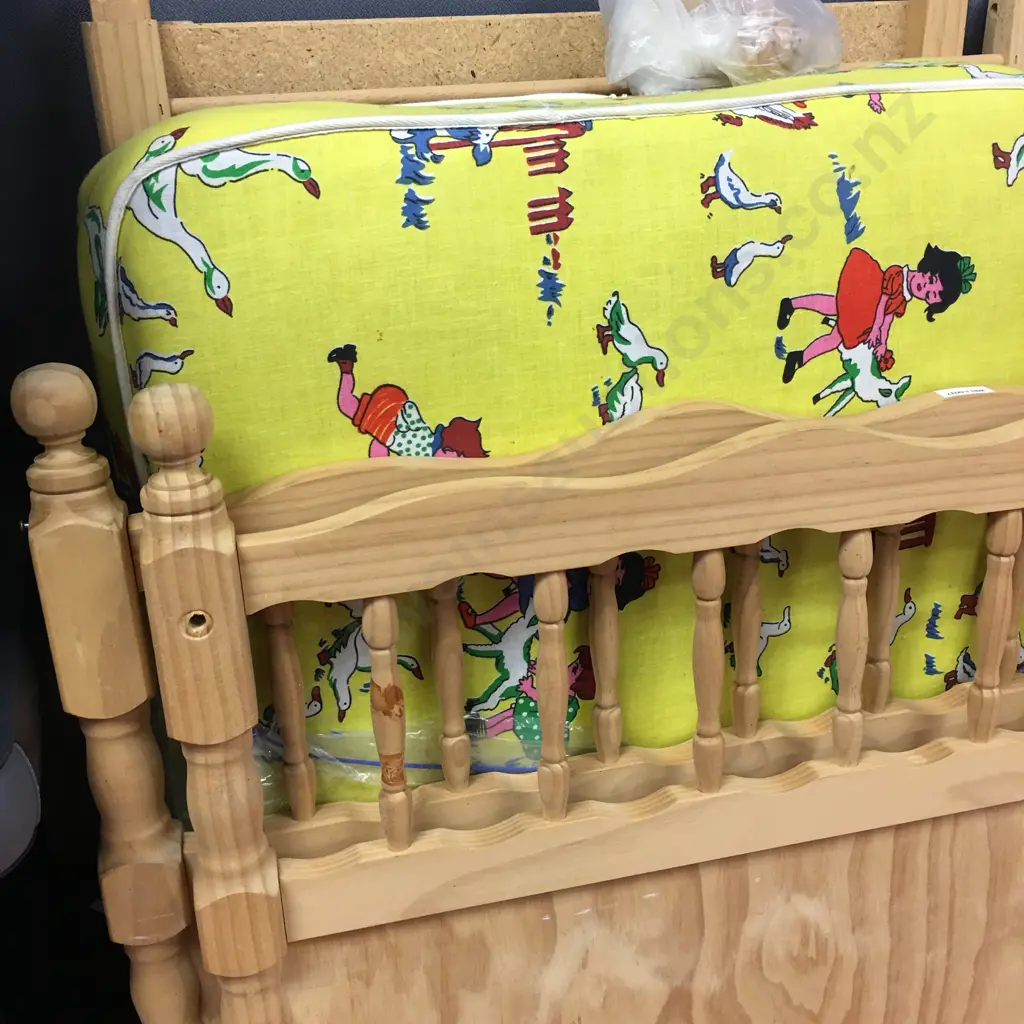 Vintage Wooden Cot With Mattress Image 1++