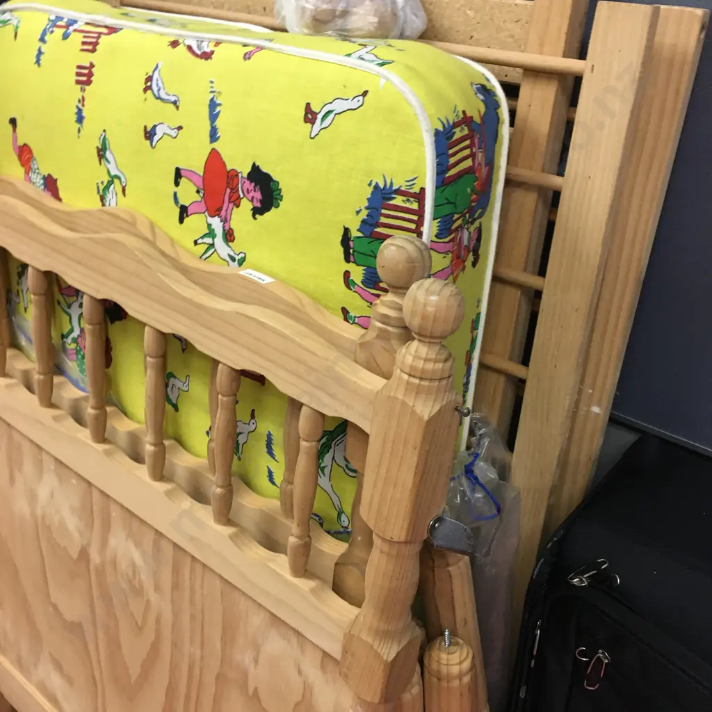 Vintage Wooden Cot With Mattress Image 1++