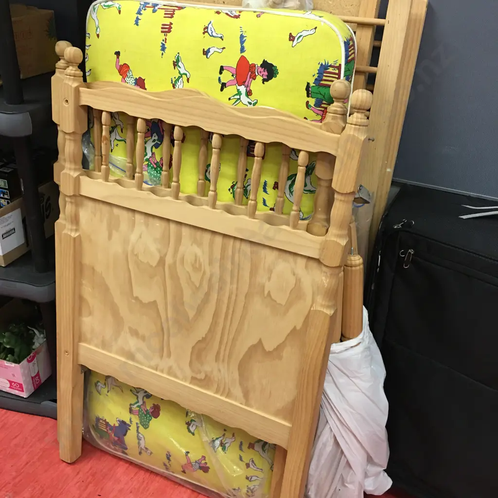 Vintage Wooden Cot With Mattress Image 1++