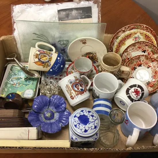 Box lot China, Placemats, Royalty Items Etc