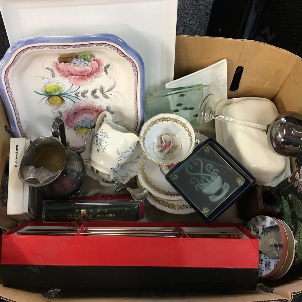 Box lot China & Crockery Items, Aynsley, Coasters Etc Image 1++